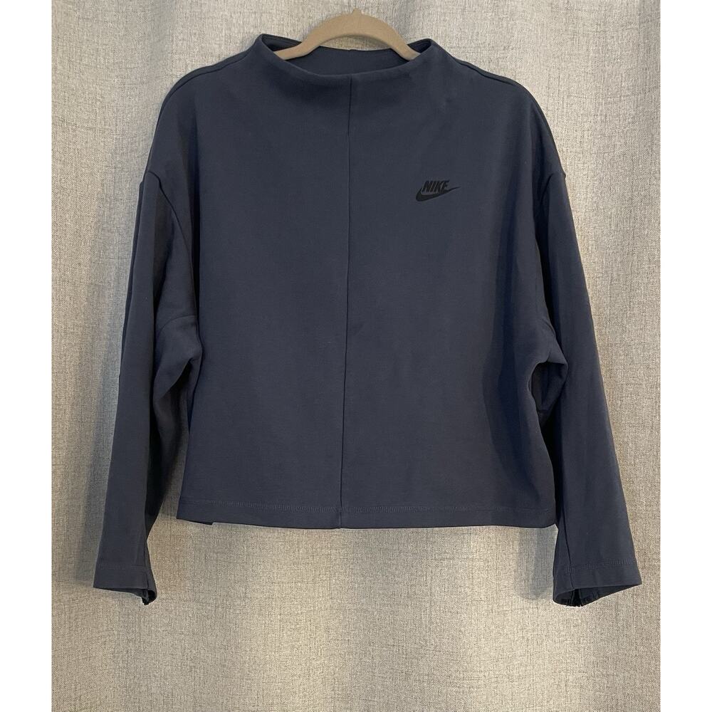 Nike Sweater Womens Blue Tech Fleece Crop Pullover Crew Mock Neck Crop Active Lg